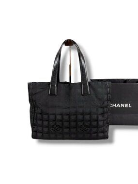 Chanel New Travel Line Tote Shoulder Black Nylon Canvas